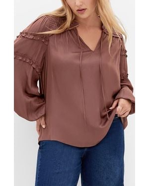 City Chic Ruffle Puff Sleeve<Br >Peasant Blouse - Multicolor