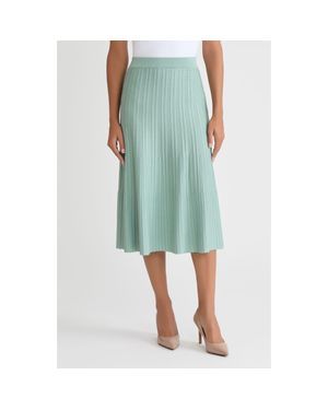 Misook Lightweight A-Line Ribbed Knit Midi Skirt - Green