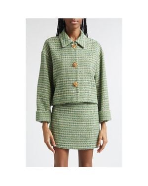 Carolina Herrera Metallic Tweed Crop Jacket - Green