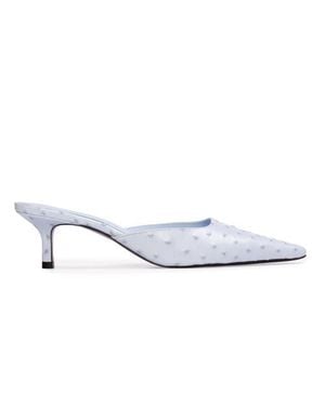 Black Suede Studio Riley 50 Ostrich Mule - White