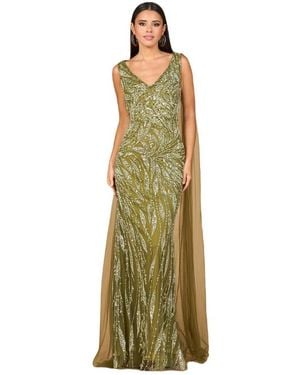 LARA New York V-Neck Gown With Long Cape Sleeves - Green