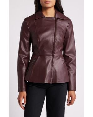 Via Spiga Peplum Faux Leather Moto Jacket - Brown