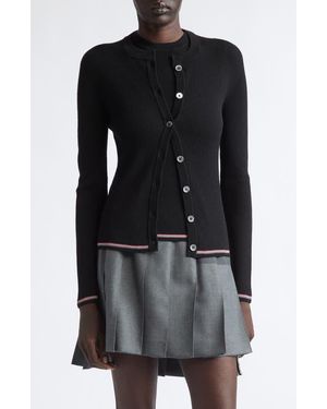 Thom Browne Crewneck Wool Cardigan - Black