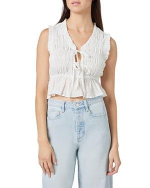 Habitual Cotton Shirred Tie Front Top - Blue
