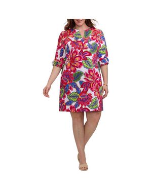 Foxcroft Vena Paradise Blooms Print Cotton Shift Dress - Red