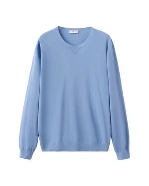 Mango Fine Knit Crewneck Cotton Sweater - Blue