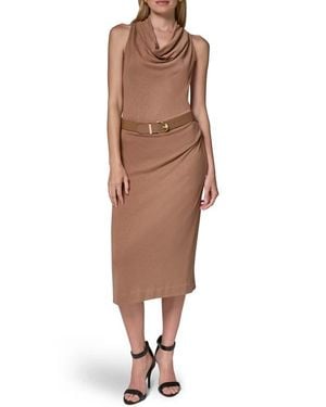 Donna Karan Cowl Neck Sleeveless Midi Dress - Natural
