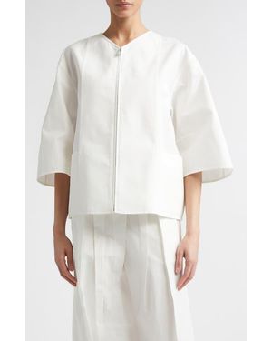 Jil Sander Darted Sleeve Cotton & Silk Poplin Zip Jacket - White