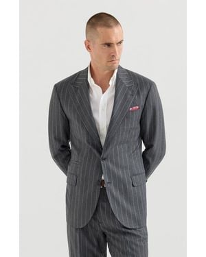 Brunello Cucinelli Super 150S Virgin Wool Wide Chalk Stripe Batavia Tailor Blazer With Peak Lapels - Gray