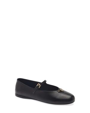 Prada Logo Mary Jane Flat - Black