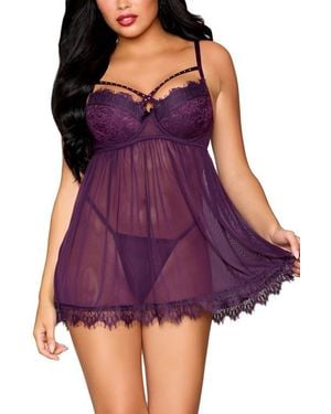 Dreamgirl Underwire Babydoll Chemise & G-String Set - Purple