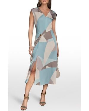 Donna Karan Floral Cap Sleeve Fit & Flare Midi Dress - Blue