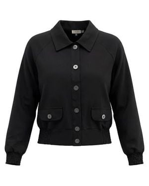 Faves Smocked Button-Front Raglan Bomber Jacket - Black