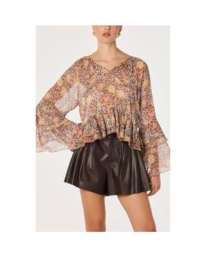 Astr Margaery Floral Ruffled Top - Brown