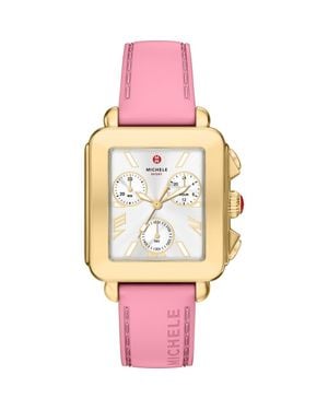 Michele Deco Sport Mid Chronograph Silicone Strap Watch, 34Mm X 36Mm - Pink