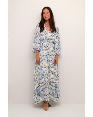 Kaffe Eva Maxi V-Neck 3/Sleeve Dress - Blue