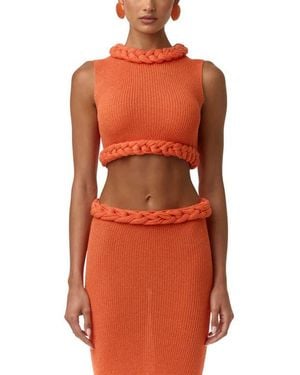 Naked Wardrobe Rib Knit Braid Trim Crop Top - Orange