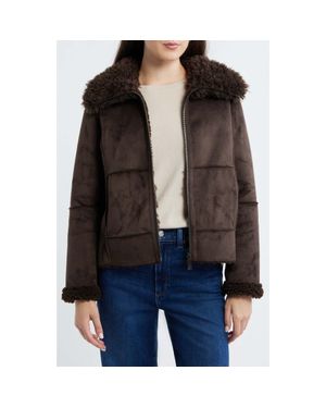 Sam Edelman Zip Front Faux Shearling Jacket - Black