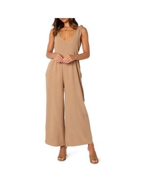 Petal & Pup Ayla Tie Shoulder Wide Leg Linen Jumpsuit - Natural