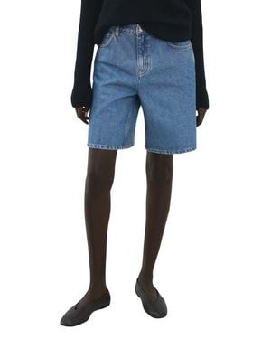 Mango High Waist Mid Thigh Denim Shorts - Blue