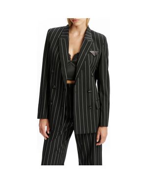 Bardot Sloane Oversize Pinstripe Double Breasted Blazer - Black