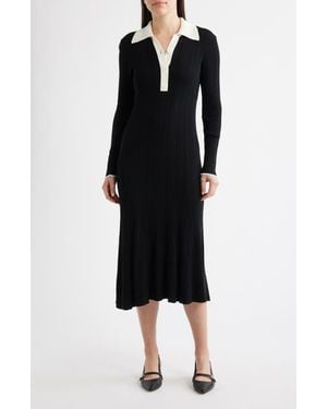 Julia Jordan Long Sleeve Rib Polo Sweater Dress - Black