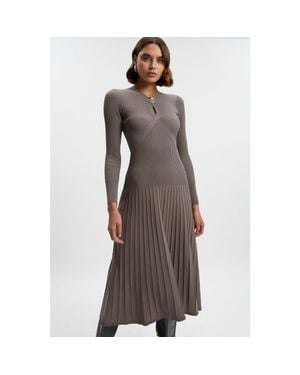 Karen Millen Rib Knit Trim Full Skirt Midi Dress - Gray