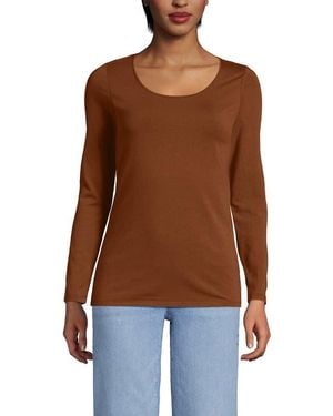 Lands' End Plus Size Lightweight Jersey Skimming Long Sleeve Scoop Neck T-Shirt - Brown