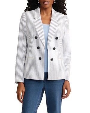 Jones New York Stripe Faux Double Breasted Linen Blend Jacket - White