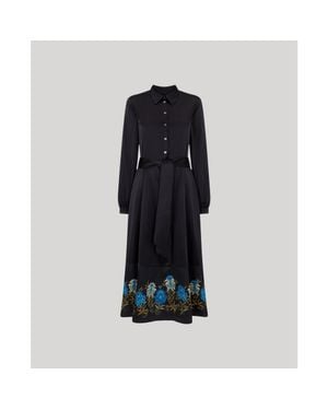 Really Wild Clothing Juliette Floral Silk Shirt Dress - Black