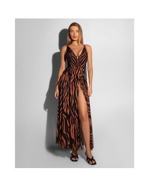 TA3 Sheer Slit Mini Cover-Up Skirt - Brown