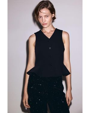 H&M V-Neck Peplum Waistcoat - Black