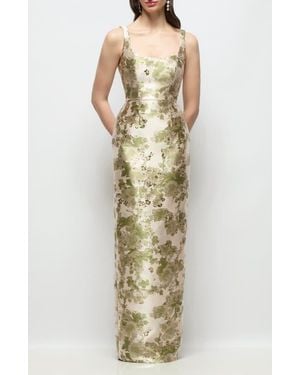 Alfred Sung Julian Abstract Floral Jacquard Gown - Multicolor