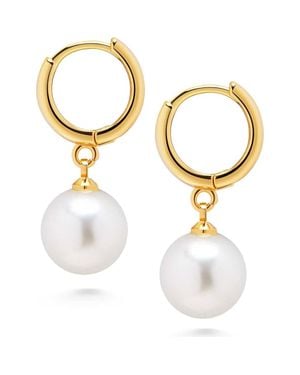 Nialaya Pearl Drop Hoop Earrings - Metallic