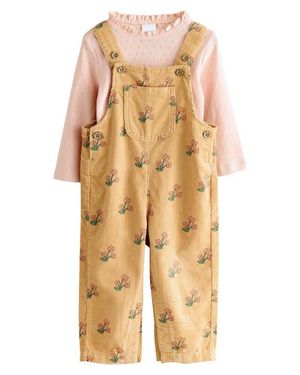 Next Kids' Pointelle Top & Corduroy Overalls Set - Natural