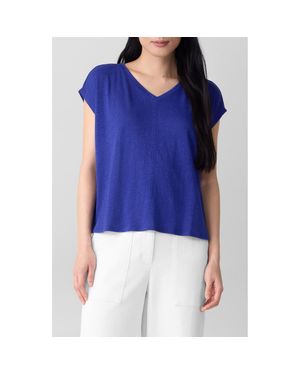 Eileen Fisher V-Neck Organic Linen T-Shirt - Blue