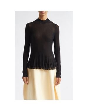 Ashlyn Meritt Ruffle Hem Mock Neck Sweater - Black