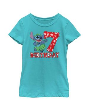 Lilo Et Stitch Girls' 7Th Birthday Hula Dance Graphic Tee - Blue