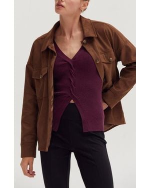 Crescent Faux Suede Shirt Jacket - Purple