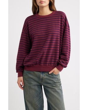 Daydreamer Stripe Terry Oversized Sweatshirt - Red