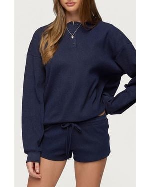 Edikted Baila Waffle Knit Henley Top - Blue