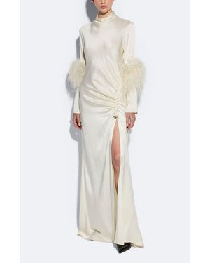 LAPOINTE Doubleface Satin Bias Tab Slit Gown Ostrich - White