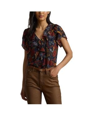 Ralph Lauren Floral Ruffle Accent Top - Brown