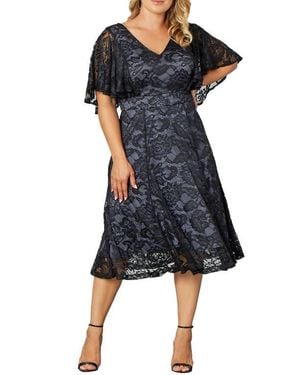 Kiyonna Camille Lace Midi Cocktail Dress - Black