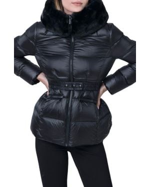 The Recycled Planet Company Lux Faux Fur Lined Water Resistant Recycled Nylon Down Puffer Jacket - Blue