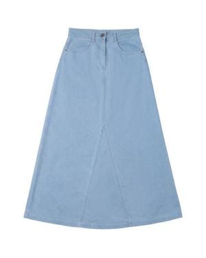 Faves Mineral Wash Godet Panel Front Zip Maxi Skirt - Blue