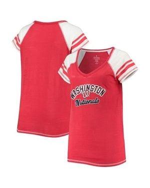 Soft As A Grape Washington Nationals Curvy Colorblock Tri-Blend Raglan V-Neck T-Shirt - Red