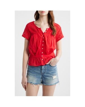 Free People Gemma Embroidered Button-Up Babydoll Top