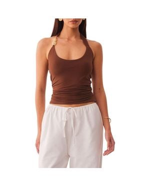 SNDY'S Lexie Twist Beaded Halter Neck Tank - Red