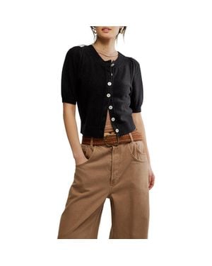 Free People Isla Elbow Sleeve Wool & Cashmere Blend Cardigan - Black